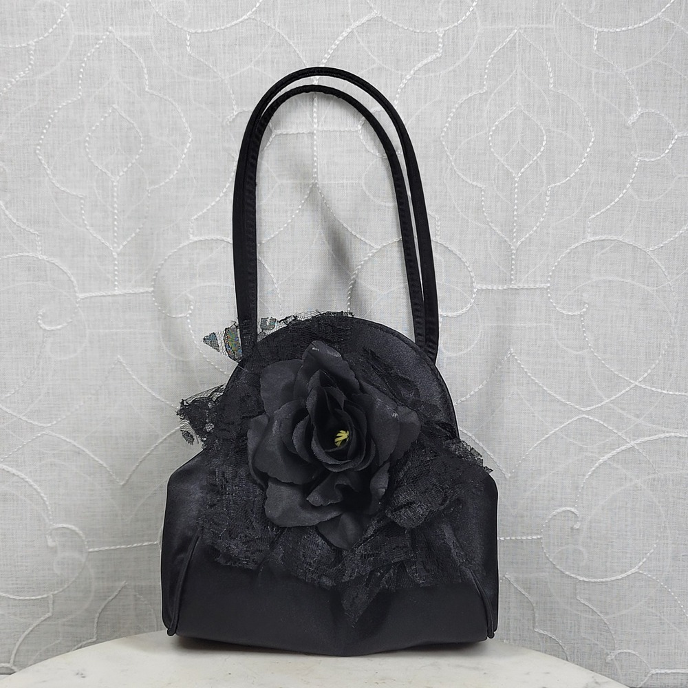 Gunne Sax Evening Bag Black Rose Lace Dark Romantic Formal Deadstock Vintage